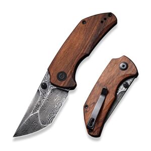 CIVIVI Thug 2 Pocket Knife for EDC, Matthew Christensen 2.69inch Damascus Blade Cuibourtia Wood Handle with Thumb Stud and Reversible Pocket Clip, Folding Knife for Utility Hiking Camping Fishing Work Outdoor C20028C-DS1