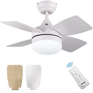 Ceiling Fan with Lights Remote Control, 30 Inch, Ceiling Fan with Light Timing, Dimmable Light, 4 Blades, White Modern Ceiling Fan for Farmhouse, Porch, office, Garage, Restaurant