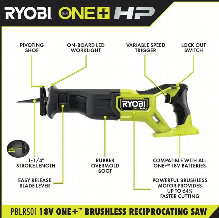 RYOBI ONE+ HP 18V Brushless Cordless Reciprocating Saw (Tool Only) | The Storepaperoomates Retail Market - Fast Affordable Shopping