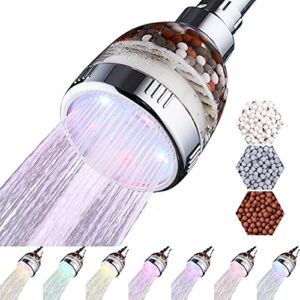 ZEN BEADS Led Shower Head with Beads Filtered Showerhead Mineral 7 Lights Color Changing Filter Shower for Hard Water and Chlorine Water Softener for Dry Skin & Hair