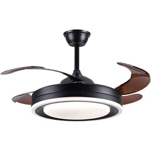 Retractable Ceiling Fan with Lights and Remote Control, Modern Bladeless Ceiling Fans with LED Lightling, Asyko Enclosed Ceiling Fan for Bedroom/Living Room/Study (Black 42″)