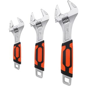 HORUSDY 3-piece Adjustable Wrench Set, 6-Inch 8-Inch & 10-Inch, Metric & SAE Scales, Extra-Wide Jaw Crescent Wrenches Set