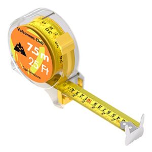 VOLCANOES CLUB Measuring Tape, Tape Measure 25 Ft by 1-Inch, Retractable Dual Side Blade (Inch/Metric Clear Scale), Hard & Transparent Case, Simple & Easy to Use for Engineers, Surveyors, Electricians
