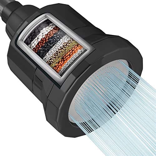 JONKEAN 15 Stage Shower Filter for Hard Water, 2-in-1 Water Softener Shower Head High Pressure, Shower Filters to Remove Chlorine and Fluoride, Water Shower Head with Filters for Hard Water (Black) | The Storepaperoomates Retail Market - Fast Affordable Shopping