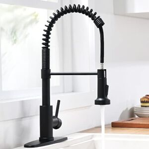Black Kitchen Faucet, Kitchen Faucets with Pull Down Sprayer Matte Black Industrial Stainless Steel Single Handle Single Hole Faucet for Farmhouse Camper Laundry Utility Rv Wet Bar Sinks