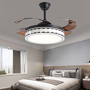 Lisusut New Nordic Invisible Fan Lamp Modern Remote Control Dining Room Ceiling Fan Light LED Trichromatic Dimming ABS Fan Chandelier for Villa Bedroom Living Room Library Study