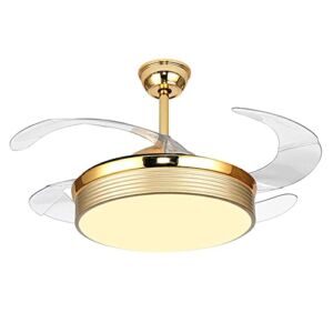 Lisusut Modern Remote Control Fan Lamp LED Simplicity Invisible Ceiling Fan Light Trichromatic Dimming Acrylic Fan Chandelier for Villa Bedroom Restaurant Living Room Library Study