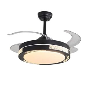 Lisusut Modern Home Remote Control Fan Light Simplicity Acrylic Ceiling Fan Lamp LED Trichromatic Dimming Fan Chandelier for Villa Bedroom Living Room Dining Room Children’s Room