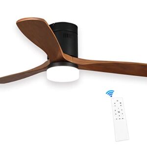 Ceiling Fan with Lights Remote Control 52” Wood 3-Blade, DC Motor with 6 Speed, Dimmable LED Light Kit Included,Flush Mount Modern Ceiling Fan|Reverse Airflow |Timer|