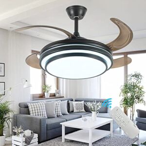Jesskit 42″ Retractable Ceiling Fan Light, Modern Ceiling Fan 6 Speed Forward and Reverse Ceiling Fan with Lights Retractable Blade Chandelier Ceiling Fan for Bedroom Living Room