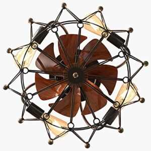 GUGEGUGE Low Profile Caged Ceiling Fan with Lights Remote Control Include Bulbs 6 Speeds Reversible Blades Flush Mount Small Farmhouse Modern Industrial Ceiling Fans with Lights (Black)