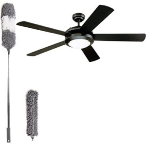 Westinghouse Indoor Black Ceiling Fan with Light – Comet Five Reversible Blade 52 Inch Modern Ceiling Fan with Pull Chain, Dimmable LED and Wholesalehome Extendable Duster