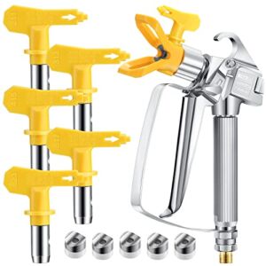 SG02 Airless Paint Spray Gun Reversible Spray Tip Nozzles Set Paint Spray Tips High Pressure 3600psi 211,313,415,517,623 Tip Swivel Joint for Homes Buildings Decks or Fences