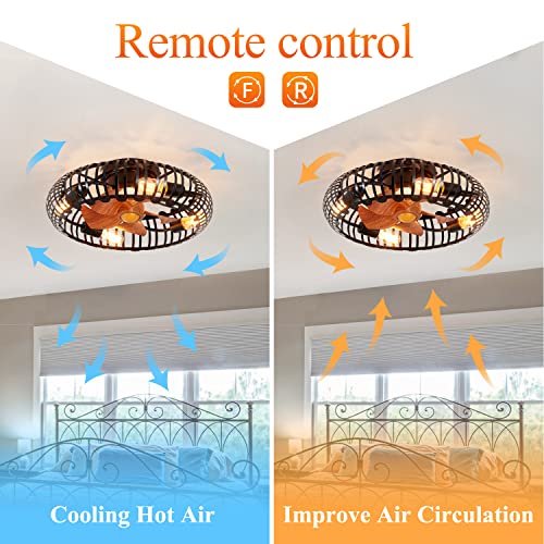 SKEJAO Caged Ceiling Fan with Light,19” Low Profile Flush Mount 4-Light Ceiling fan with Remote Control for Bedroom Kitchen Living Room Farmhouse,Black | The Storepaperoomates Retail Market - Fast Affordable Shopping