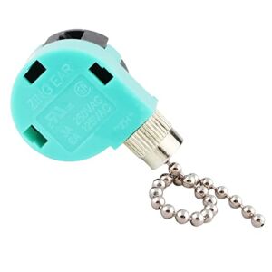 3 Speed 4 Wire Ceiling Fan Switch, Zing Ear ZE-268S6 Pull Chain Cord Switch,Perfect for Ceiling Fans,Wall Lamps,Cabinet Light (Nickel Pull Chain)