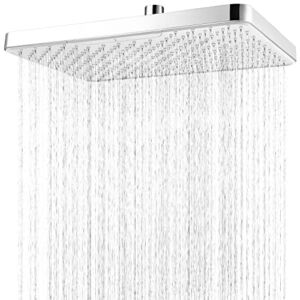 Sparkpod 12 Inch Square Rain Shower Head – Ceiling or Wall Mount Rainfall Shower Head – Large Coverage – Brass Ball joint with 360° adjustment – Tool Free Installation (Classic Chrome & White Duo)