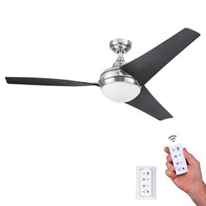 Honeywell Ceiling Fans Neyo – 52-in Indoor Fan – Contemporary Room Fan with Light and Remote Control – LED Ceiling Fan with High Performance Blades – Modern Ceiling Fan – Model 51803 (Brushed Nickel)
