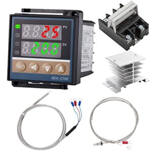 VIGELA 100VAC to 240VAC Fahrenheit and Centigrade PID Temperature Controller Kit with K-Type and PT100 Thermocouple 40A Solid Relay Heatsink