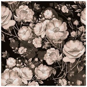 Floralplus Stick On Wallpaper Peel and Stick Wallpaper Floral Black Wallpaper Vintage Flower Self Adhesive Wallpaper Black Contact Paper for Cabinet Countertop Home Decor 17.7in x 118in