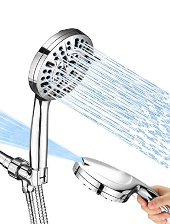 Likense High Pressure Shower Head with Handheld, 10 Spray Settings Water Saving Shower Heads with Stainless Steel Hose,Holder & PTFE Tape, Wider Silver Face for Tubs Tiles Walls Pets Cleaning | The Storepaperoomates Retail Market - Fast Affordable Shopping