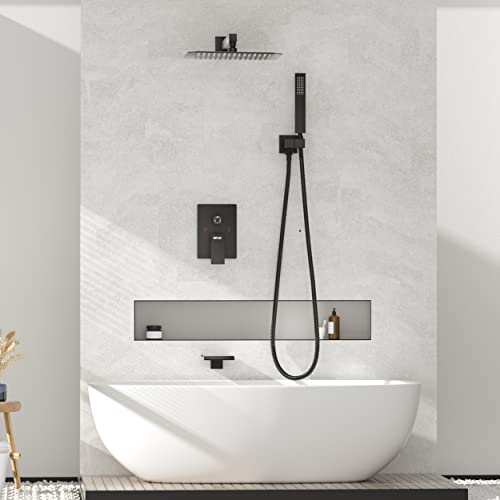Esnbia Tub Shower System Matte Black, Shower Head with Handheld Shower Faucet Set Complete with Tub Spout, 3-Way Rain Shower System, Shower Valve Included | The Storepaperoomates Retail Market - Fast Affordable Shopping