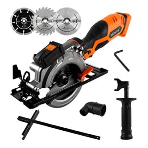 Minova Cordless Circular Saw, 20V 4-1/2”Handiness Mini Saw with 4.0 Ah Lithium Battery, Laser&Parallel Guide, 3 Multifunction Cutting Blades, adapt to wood, plastic, aluminum and other soft materials