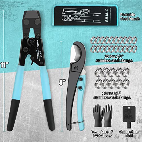 SHALL Pex Crimping Clamp Cinch Tool and Pipe Hose Cutter, Pipe Fitting Crimper Tool Kit Meets ASTM F2098 for 3/8″ to 1″ Stainless Steel Clamps Including 20pcs 1/2″, 10pcs 3/4″ Clamps With Storage Bag | The Storepaperoomates Retail Market - Fast Affordable Shopping