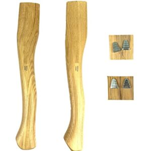 2 Pack Axe Handle Replacement for 14″ Axes That use 1-1/4 Pound Axe Heads Complete Set with Wooden and Steel Wedges – Hatchet Handle Replacement – Hickory Hatchet Handle Replacement Axe