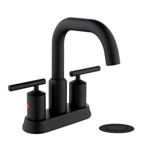 JAKARDA 4Inch 2 Handle Black Bathroom Faucet for Sink 3 Holes, Centerset Bathroom Sink Faucet with Pop up Drain Assembly and Water Supply Lines,Matte Black