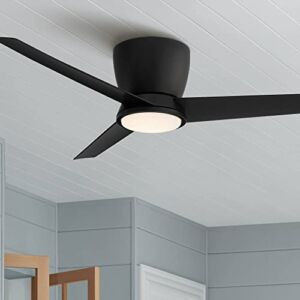 52″ Auria Modern Outdoor 3 Blade Hugger Ceiling Fan with Dimmable LED Light Remote Control Matte Black Opal Glass Damp Rated for Patio Exterior House Home Porch Gazebo Garage – Casa Vieja