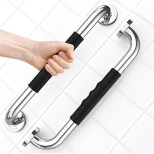 OPOVE 16-inch 2-Pack Grab Bars for Bathtubs and Showers, Black Anti-Slip Shower Handle for Elderly, Senior, Handicap and Pregnant Women