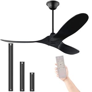 Wood Ceiling Fan Without Light, 52” Black Outdoor Ceiling Fan for Patio, Farmhouse Indoor Outdoor Large Ceiling Fan with Remote Control 6 Speed,1-8 Hours Timing Reversible Energy Efficient DC Motor(52 inch, Black Ceiling Fan)