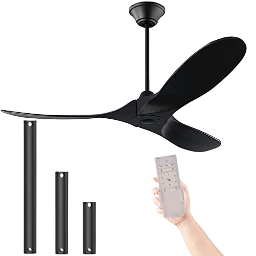 Wood Ceiling Fan Without Light, 52” Black Outdoor Ceiling Fan for Patio, Farmhouse Indoor Outdoor Large Ceiling Fan with Remote Control 6 Speed,1-8 Hours Timing Reversible Energy Efficient DC Motor(52 inch, Black Ceiling Fan) | The Storepaperoomates Retail Market - Fast Affordable Shopping