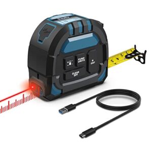 Bauihr 2-in-1 Laser Tape Measure, Rechargeable Laser Measurement Tool with 131Ft Laser Measure, 16Ft Tape Measure, LCD Display, M/In/Ft/Ft+In Unit Switch, Measuring Distance, Area, Volume, Pythagorean