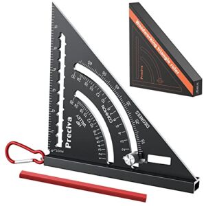 Triangle Carpenter Square, Preciva 7 Inch Metal Square Ruler Layout Tools with A Woodworking Pencil Aluminum Alloy for Woodworking and Carpentry Convenient Pencil Storage Design