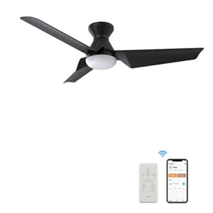 52 Inches Black Ceiling Fan With 10 Speeds & 3 Colors Dimmable Light, Flush Mount DC Low Profile Smart Ceiling Fan With Lights Compatible With Alexa, Siri & Google Home & Remote Control