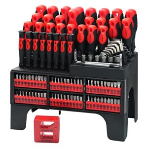 BeHappy 118PCS Magnetic Screwdriver Set, Screwdriver Set with Plastic Racking, Precision, Slotted, Phillips, Hex, Pozidriv, Torx Screwdriver Set and Magnetizer Demagnetizer DIY Tools for Tools Gift