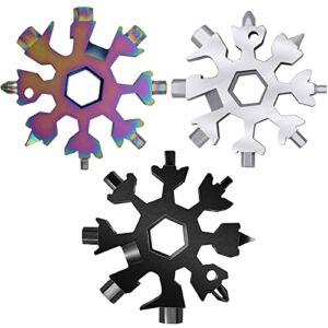 Snowflake Multitool, 3 Pack 18-in-1 Snowflake Stainless Steel Multi Tool, Compact Flat Phillips Screwdriver Wrench/Bottle Opener Kit, Mini Durable and Portable,Halloween Gifts for Men