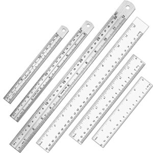 ZUZUAN Steel Rulers & Plastic Rulers, 6, 8, 12 inch Metal Rulers, Pack of 6 (3 Pcs Steel Rulers & 3 Pcs Plastic Ruler )