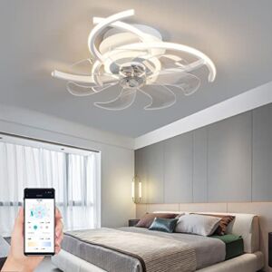 REYDELUZ Ceiling Fan With Lamp, LED Ceiling Fan Modern Shape Bedroom Ceiling Lamp Remote Control Dimming Timing 6 Wind Speed Living Room Fan Ceiling Lamp 48w 20.4in5in (1, (B-White /48W))