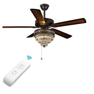 Crystal Ceiling Fan Fandelier with Lights，Modern Outdoor Ceiling Fans with Remote Control，Noiseless DC Motor and Reversible, Retro Ceiling Fans，Farmhouse Lighting，Dining Room， Living Room ( 52″）