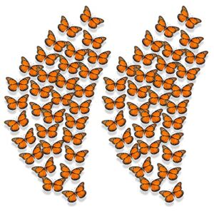 100 Pieces Monarch Butterfly Decoration Premium Fake Butterflies Realistic Butterflies Crafts Artificial Butterfly Wall Decor for Halloween Decor Home Bedroom Wedding Party,4.72 inch (Orange)