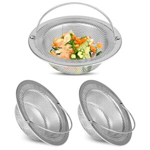 Sunacy 3 Pack Kitchen Sink Strainer, Kitchen Sink Drain Basket with Handle, Stainless Steel Mesh Sink Strainer with Large Wide Rim 4.5″ Diameter, Suitable for Most Sink Drains and Dishwasher Safe