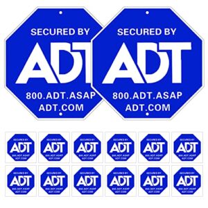 ADT Security Signs, 2 ADT Home Security Aluminum Sign with 12 Stickers,Post not Included – for Yard Security Sign