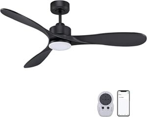 Modern Black Smart Ceiling Fan with Lights Remote, 4”&10” Rod, 52” Quiet Outdoor Ceiling Fans, DC 6-Speed, Alexa,Google,APP workable, Color-changing LED Light, Matte Black for Bedroom,Patios,Porch