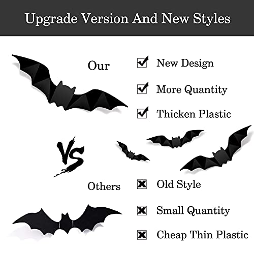 96PCS Halloween Decoration 3D Bats Wall Stickers 4 Different Sizes Realistic PVC Scary Bat Sticker DIY Halloween Window Door for Home Decoration Party Supplies | The Storepaperoomates Retail Market - Fast Affordable Shopping