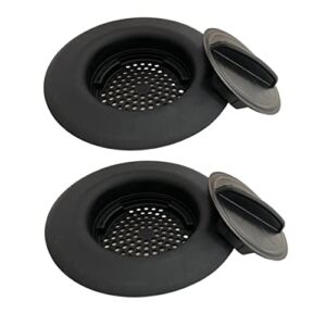FLI Products Flex Strainer Kitchen Sink Stopper and Strainer Drain Plug Stopper All in One Fits All 3-1/2” Drains and Disposals, 5-1/4” Diameter, USA Made Thermoplastic Material Black (2Pk)