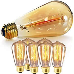 Guiqu Edison Bulbs, E26 Base Amber Antique Dimmable Light Bulbs, 40W / 260 lumens / 2300K Warm, Edison Light Bulb for Classical Pendant or Ceiling Fan – 6pc