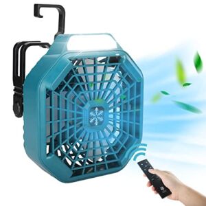 Cordless Fan with Remote for Makita 18v Battery ,Camping Fan with 3 Energy Efficient Speed Settings and Dimmable Led Light (TOOL ONLY)