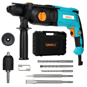 SHALL 1 Inch SDS Plus Heavy Duty Rotary Hammer Drill, 7.5 Amp Demolition Hammer, One Knob 4 Functions with Speed Adjustment, Flat Chisel, Point Chisel and 3 Drill Bits Included, 0-1150 RPM